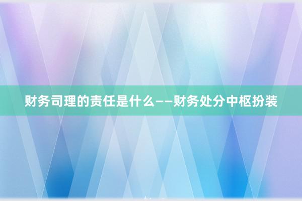 财务司理的责任是什么——财务处分中枢扮装